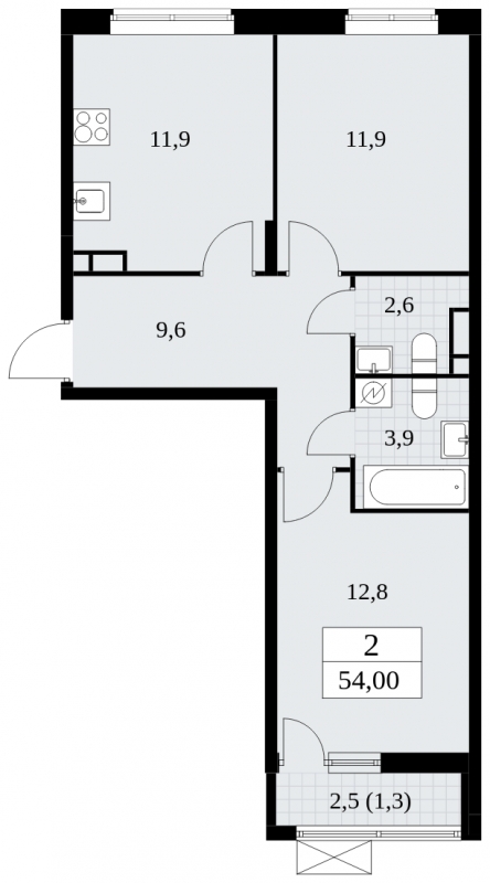 2-комнатная квартира с отделкой в ЖК Цветочные Поляны на 9 этаже в 3 секции. Сдача в 1 кв. 2025 г.