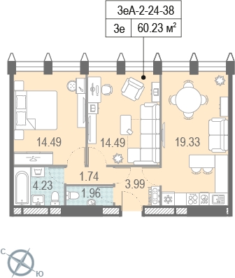 1-комнатная квартира (Студия) с отделкой в ЖК Новые Ватутинки. Центральный на 2 этаже в 4 секции. Сдача в 1 кв. 2024 г.