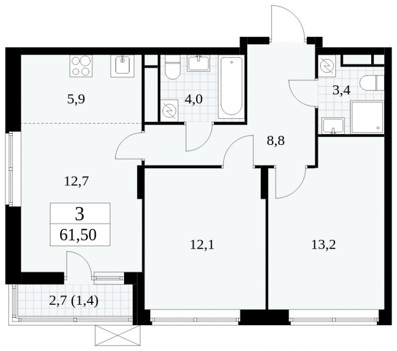1-комнатная квартира в ЖК Сиреневый Парк на 13 этаже в 7 секции. Сдача в 1 кв. 2024 г.