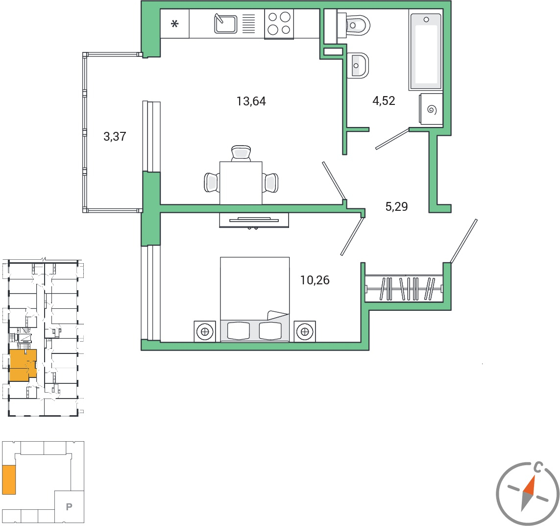 1-комнатная квартира с отделкой в ЖК Цветочные Поляны на 3 этаже в 6 секции. Сдача в 4 кв. 2025 г.