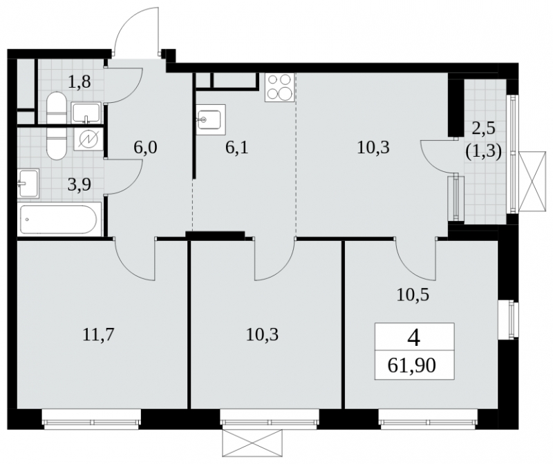 3-комнатная квартира с отделкой в ЖК Цветочные Поляны на 3 этаже в 7 секции. Сдача в 1 кв. 2025 г.