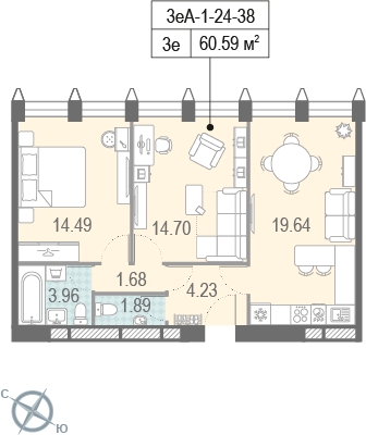 3-комнатная квартира в ЖК ЗИЛАРТ на 17 этаже в 1 секции. Сдача в 2 кв. 2022 г.
