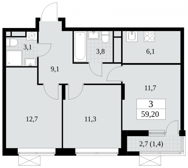 4-комнатная квартира в ЖК Событие на 26 этаже в 1 секции. Сдача в 4 кв. 2024 г.