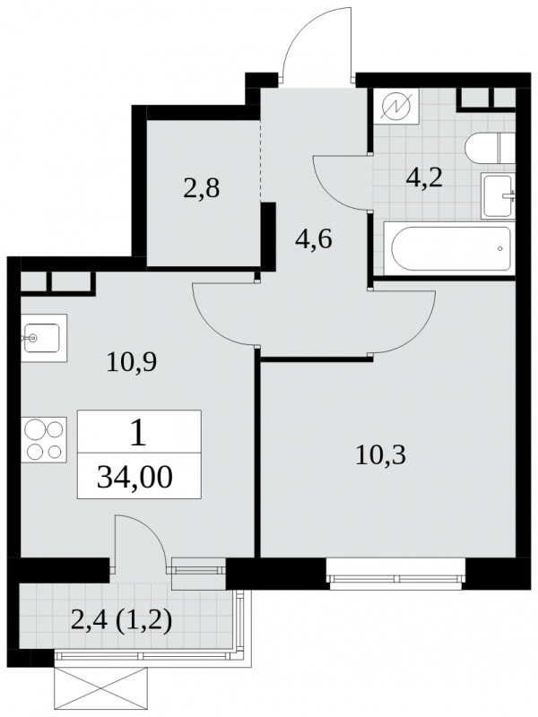 1-комнатная квартира в ЖК Событие на 26 этаже в 2 секции. Сдача в 1 кв. 2025 г.