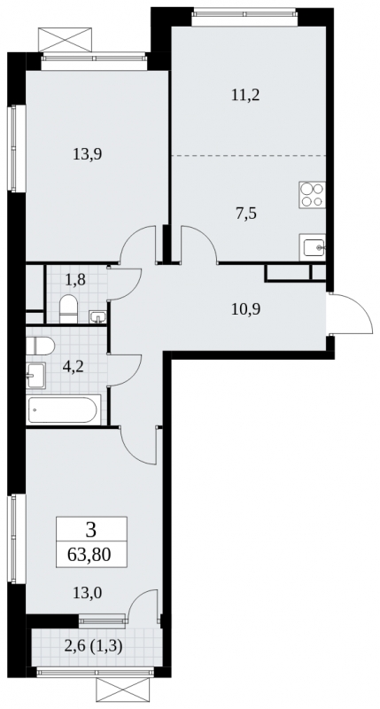 2-комнатная квартира в ЖК Событие на 23 этаже в 2 секции. Сдача в 1 кв. 2025 г.
