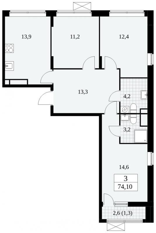 2-комнатная квартира в ЖК Новая Щербинка на 3 этаже в 1 секции. Сдача в 1 кв. 2022 г.
