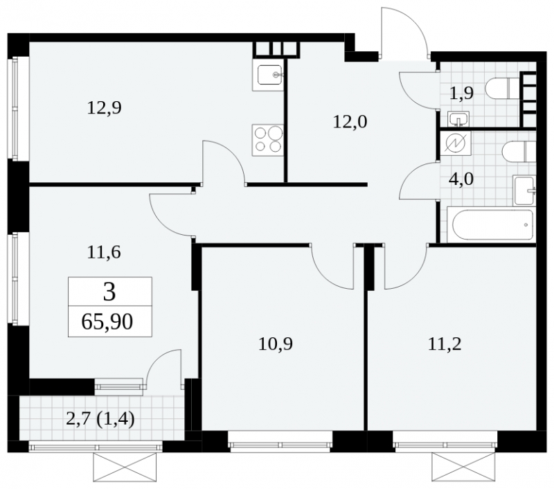 1-комнатная квартира в ЖК Новая Щербинка на 2 этаже в 6 секции. Сдача в 4 кв. 2021 г.