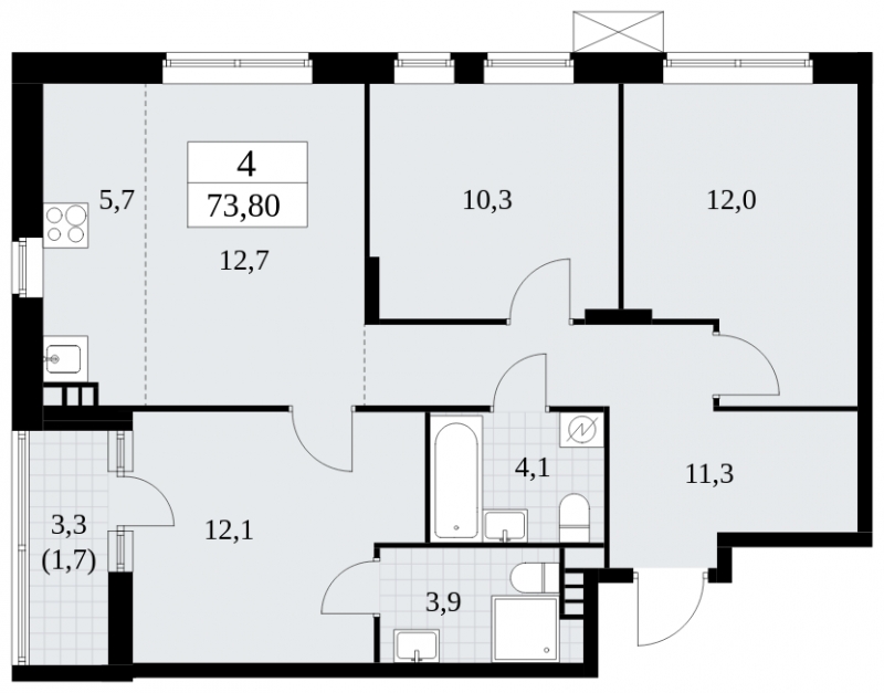 3-комнатная квартира в ЖК Событие на 27 этаже в 5 секции. Сдача в 4 кв. 2023 г.