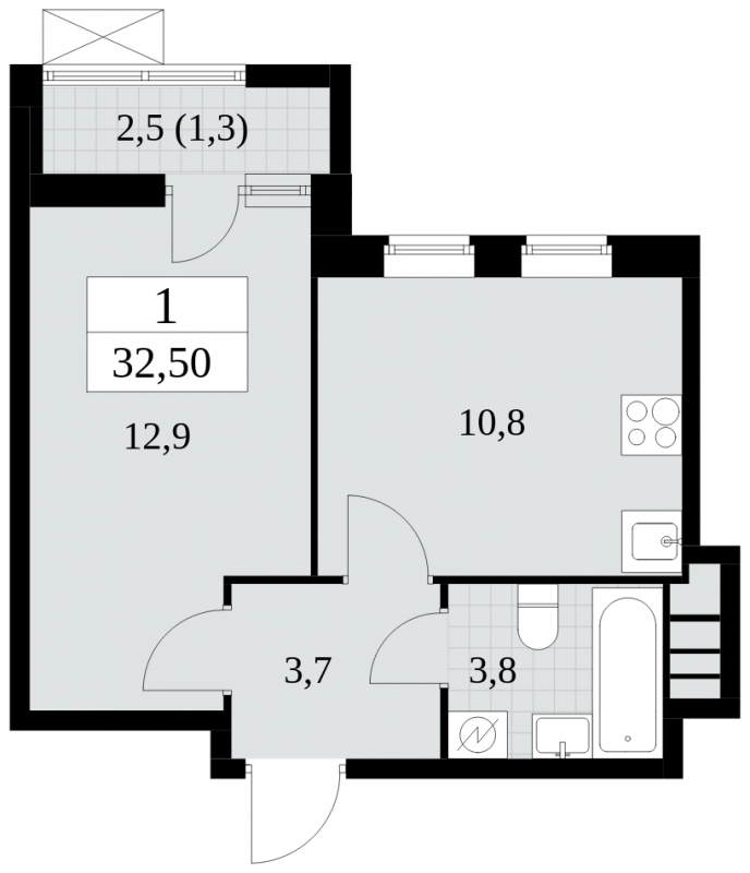1-комнатная квартира в ЖК Событие на 26 этаже в 1 секции. Сдача в 3 кв. 2025 г.
