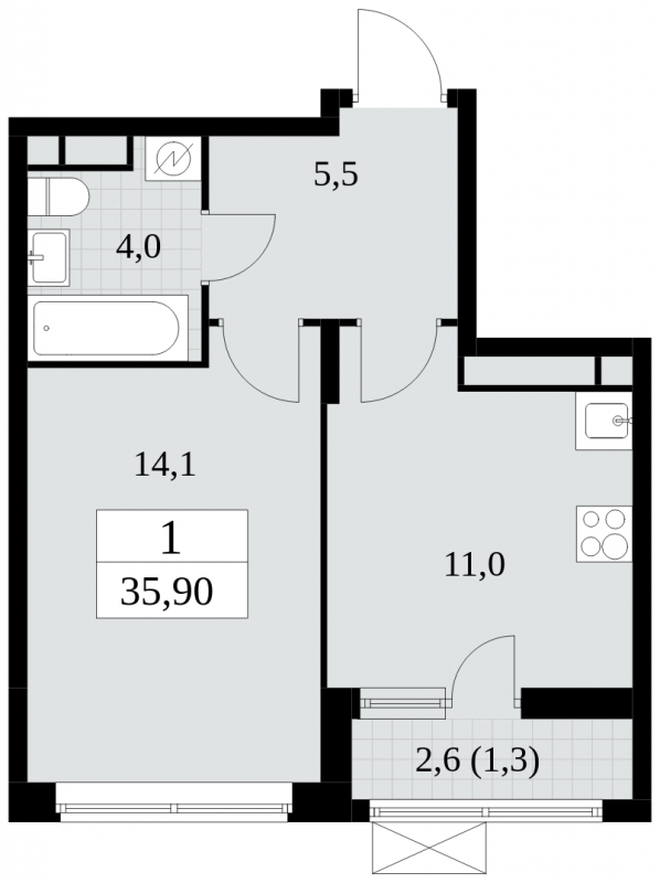 1-комнатная квартира в ЖК Событие на 40 этаже в 1 секции. Сдача в 3 кв. 2025 г.