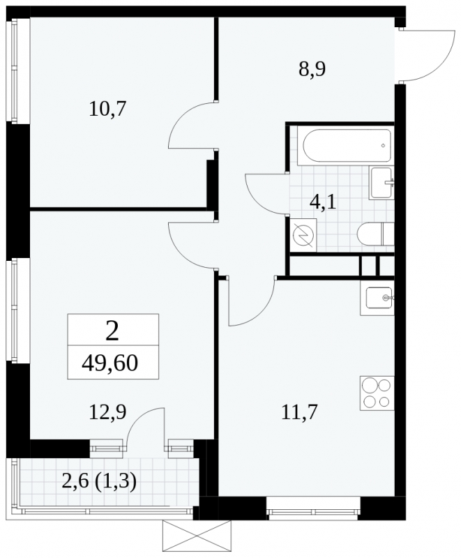 2-комнатная квартира с отделкой в ЖК Квартал на Никулинской на 24 этаже в 1 секции. Сдача в 2 кв. 2021 г.