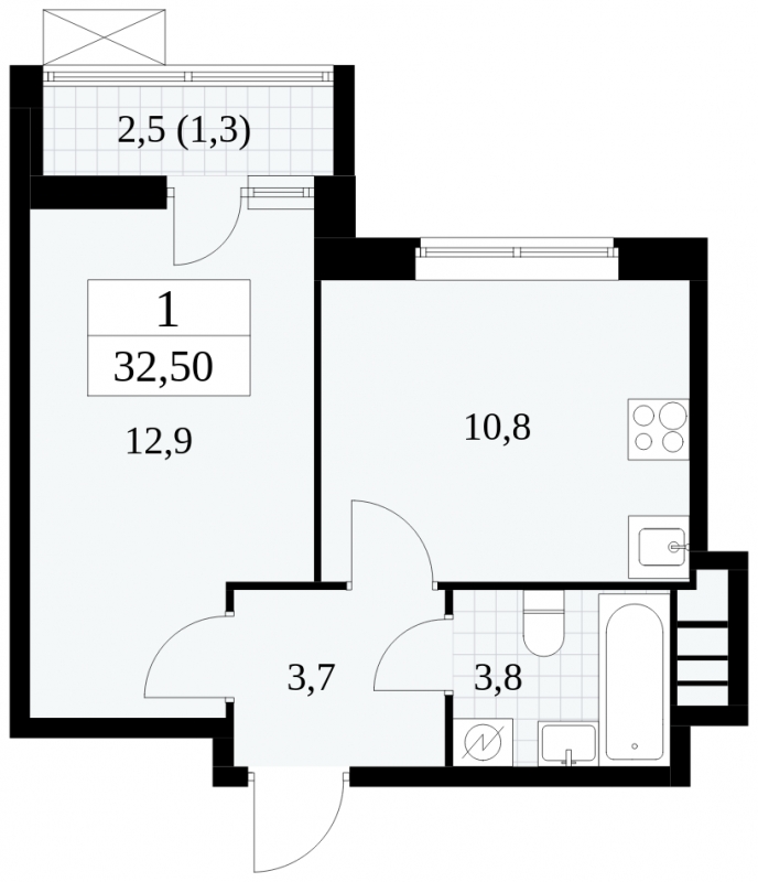 1-комнатная квартира в ЖК Событие на 20 этаже в 1 секции. Сдача в 4 кв. 2024 г.