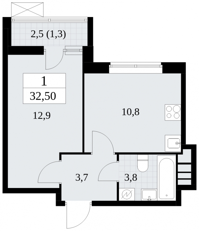 2-комнатная квартира в ЖК Событие на 11 этаже в 1 секции. Сдача в 3 кв. 2025 г.