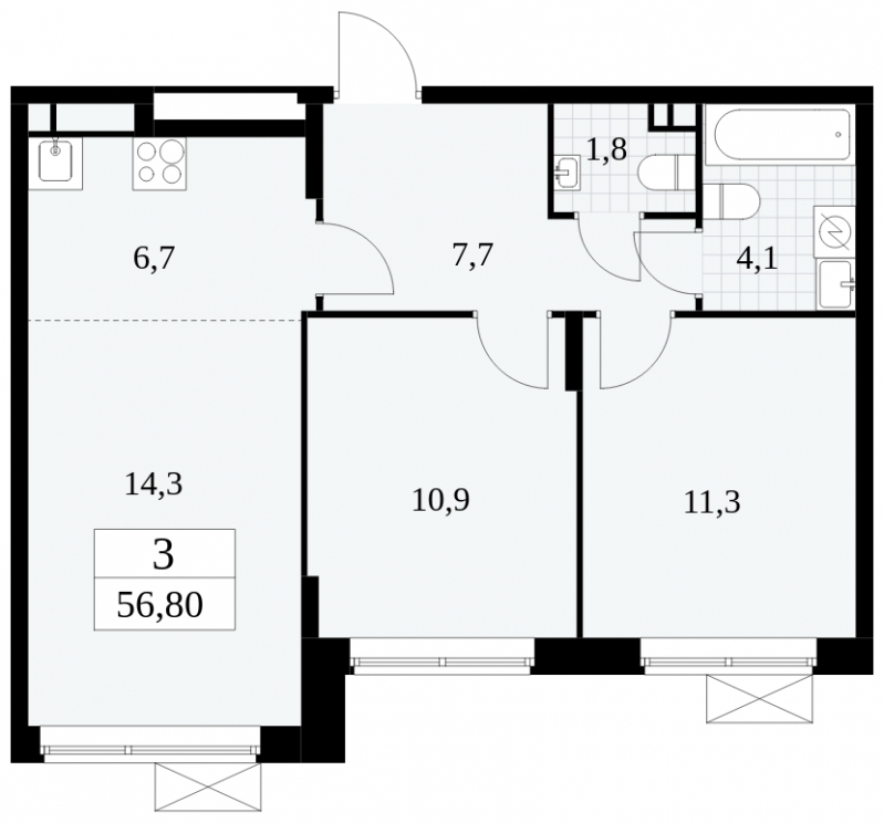 3-комнатная квартира в ЖК Событие на 26 этаже в 1 секции. Сдача в 3 кв. 2025 г.