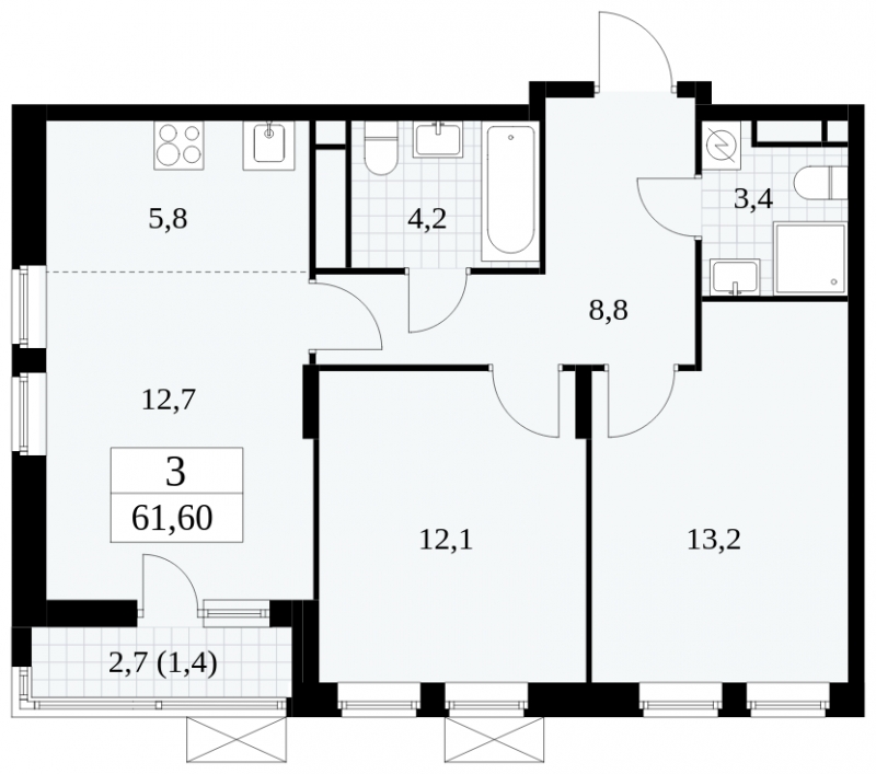 4-комнатная квартира в ЖК Событие на 34 этаже в 1 секции. Сдача в 3 кв. 2025 г.