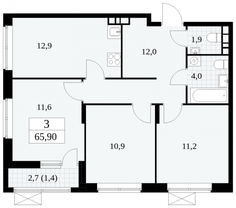 2-комнатная квартира в ЖК Событие на 4 этаже в 1 секции. Сдача в 3 кв. 2025 г.