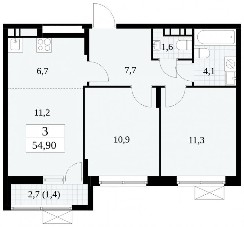 3-комнатная квартира в ЖК Событие на 45 этаже в 1 секции. Сдача в 3 кв. 2025 г.