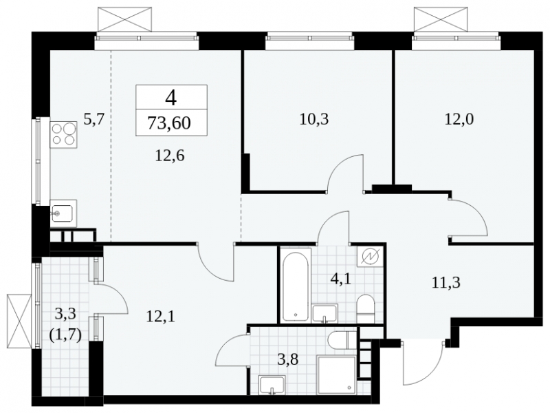 3-комнатная квартира в ЖК Событие на 45 этаже в 1 секции. Сдача в 3 кв. 2025 г.