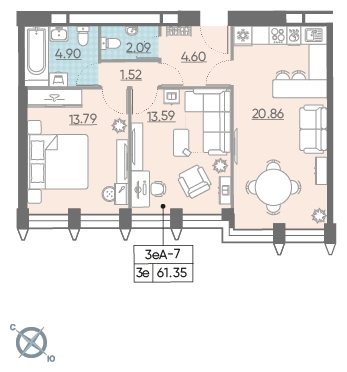 1-комнатная квартира (Студия) с отделкой в ЖК Новые Ватутинки. Центральный на 12 этаже в 7 секции. Сдача в 1 кв. 2024 г.