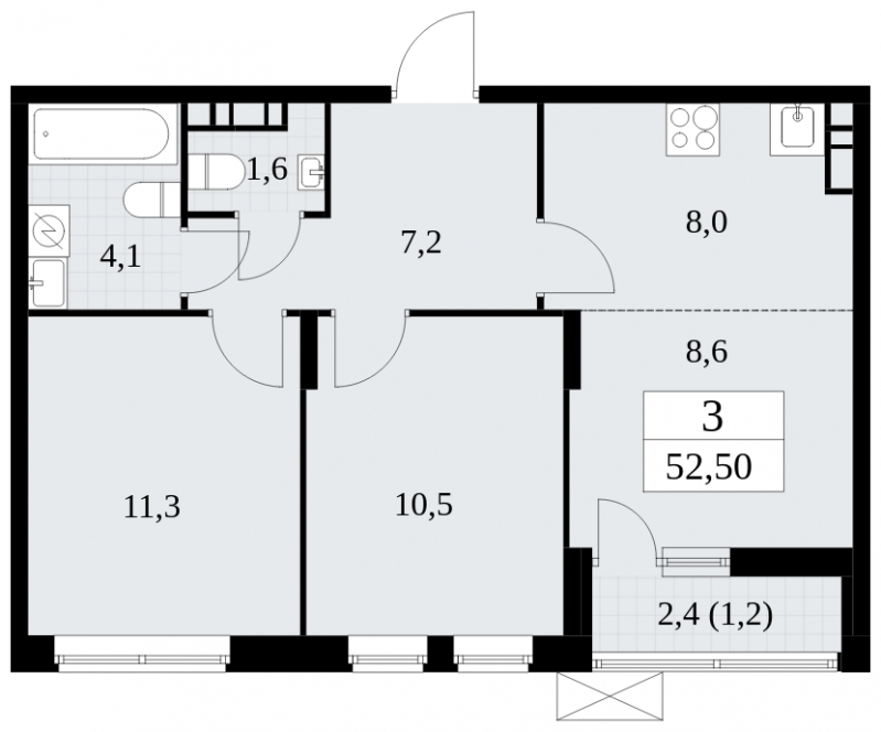 3-комнатная квартира в ЖК Событие на 2 этаже в 1 секции. Сдача в 3 кв. 2025 г.