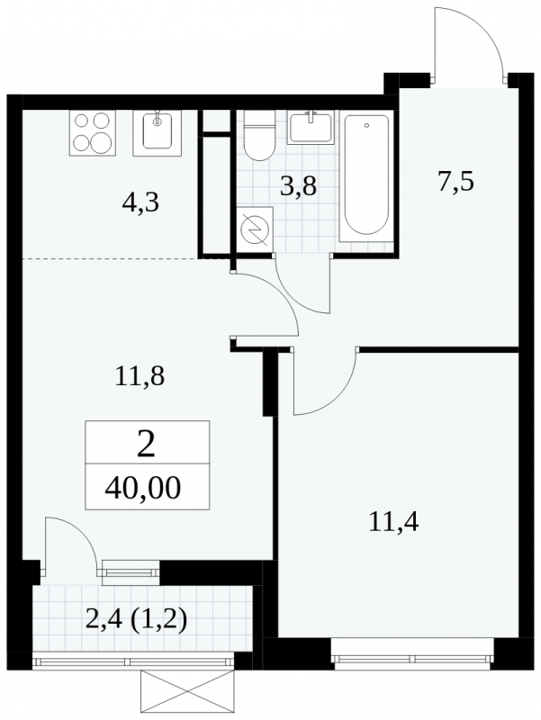 2-комнатная квартира в ЖК Событие на 3 этаже в 1 секции. Сдача в 3 кв. 2025 г.
