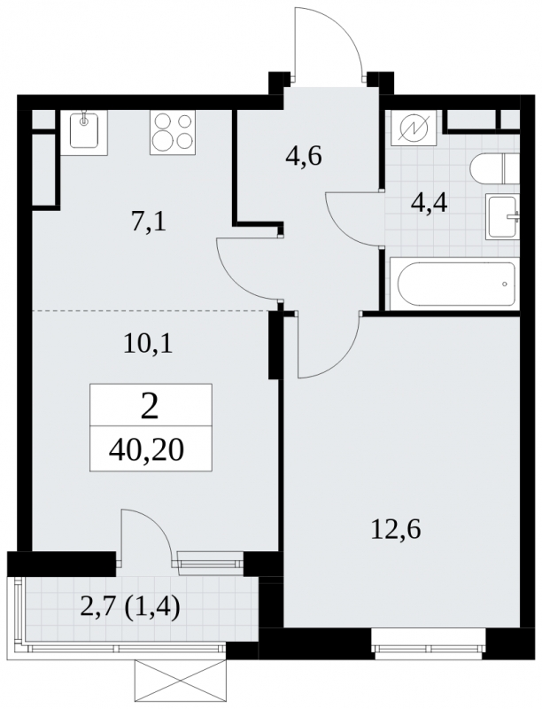 2-комнатная квартира в ЖК Событие на 5 этаже в 1 секции. Сдача в 3 кв. 2025 г.
