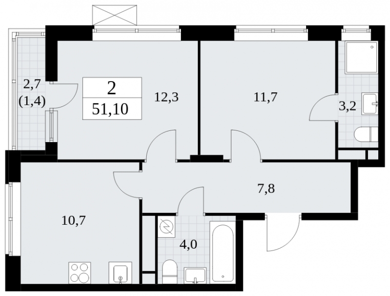 4-комнатная квартира в ЖК Событие на 43 этаже в 1 секции. Сдача в 3 кв. 2025 г.
