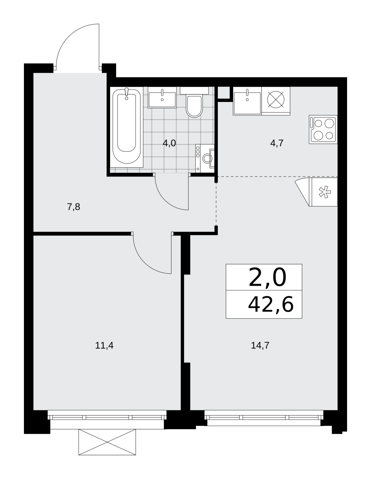 2-комнатная квартира в ЖК Событие на 15 этаже в 1 секции. Сдача в 3 кв. 2025 г.