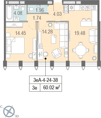 1-комнатная квартира с отделкой в ЖК Новые Ватутинки. Центральный на 11 этаже в 1 секции. Сдача в 1 кв. 2024 г.