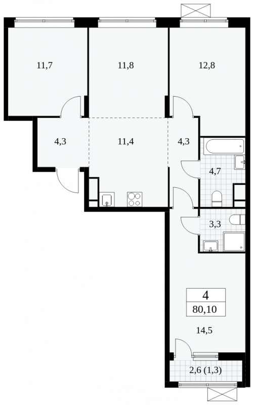 3-комнатная квартира в ЖК Событие на 19 этаже в 1 секции. Сдача в 1 кв. 2025 г.