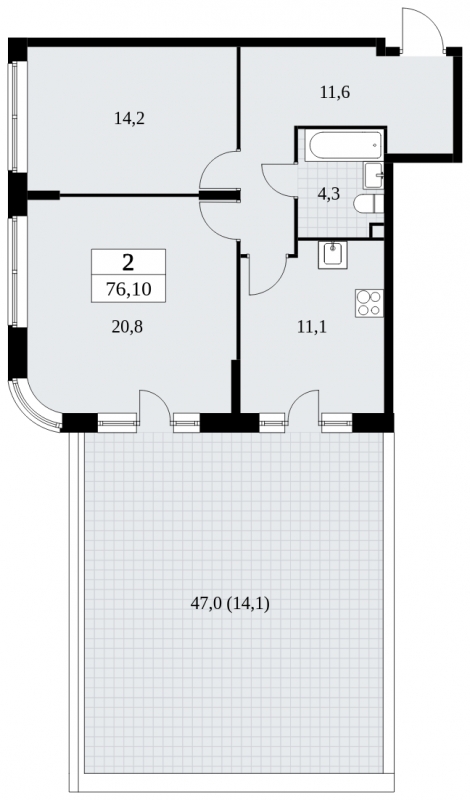 3-комнатная квартира в ЖК Событие на 6 этаже в 1 секции. Дом сдан.