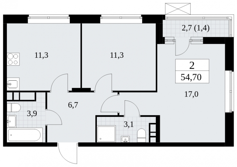 2-комнатная квартира в ЖК Событие на 17 этаже в 2 секции. Дом сдан.