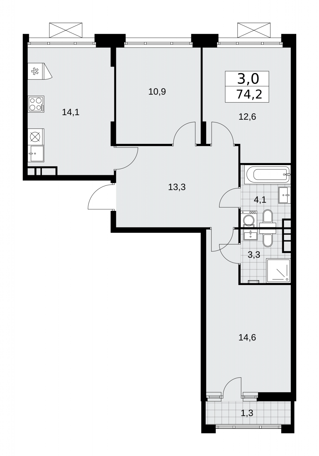 3-комнатная квартира в ЖК Событие на 47 этаже в 1 секции. Сдача в 3 кв. 2025 г.