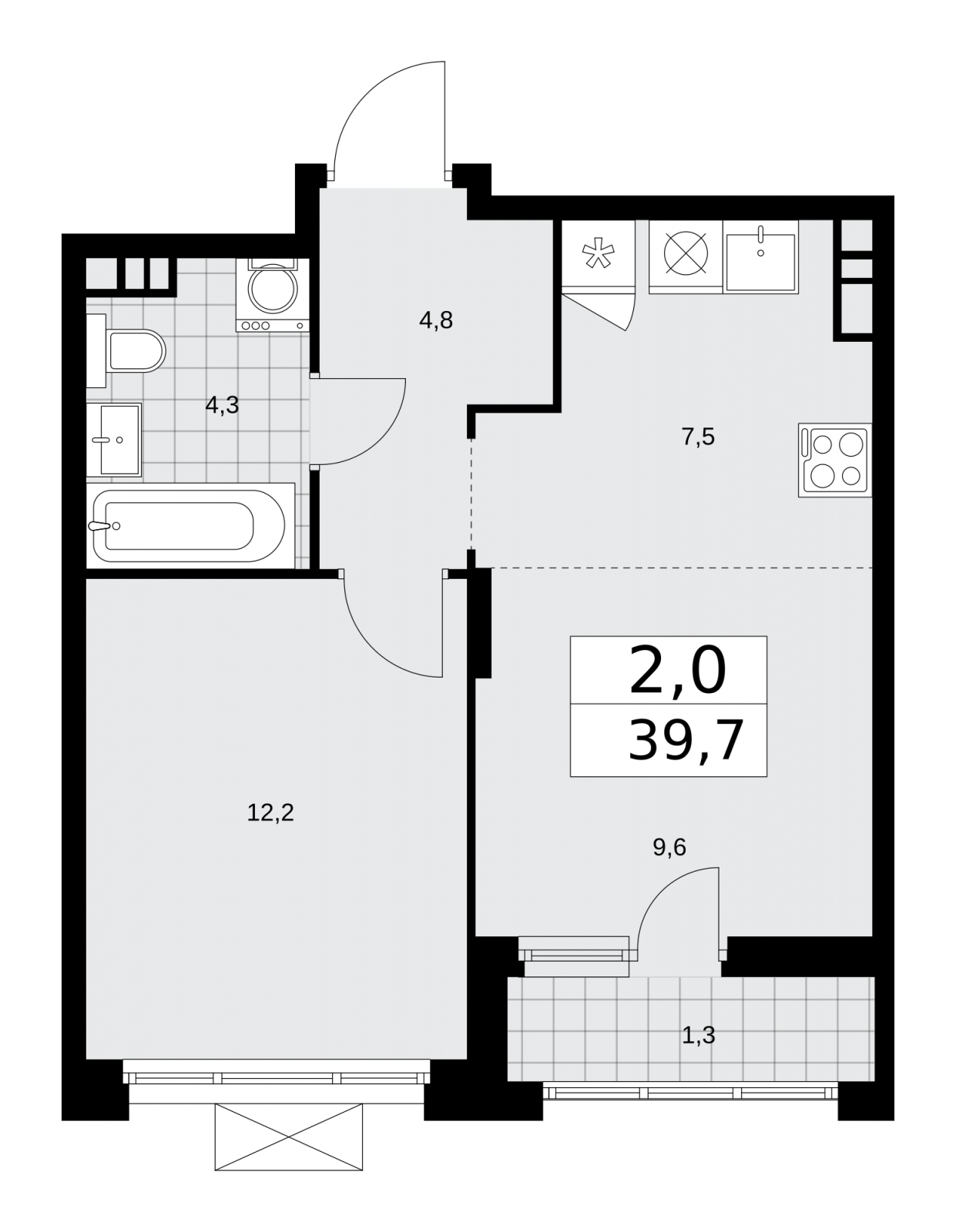 1-комнатная квартира (Студия) в ЖК Событие на 20 этаже в 3 секции. Сдача в 4 кв. 2024 г.