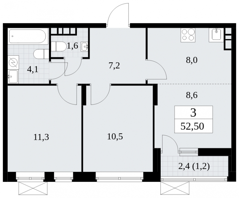 4-комнатная квартира в ЖК Событие на 36 этаже в 1 секции. Сдача в 3 кв. 2025 г.