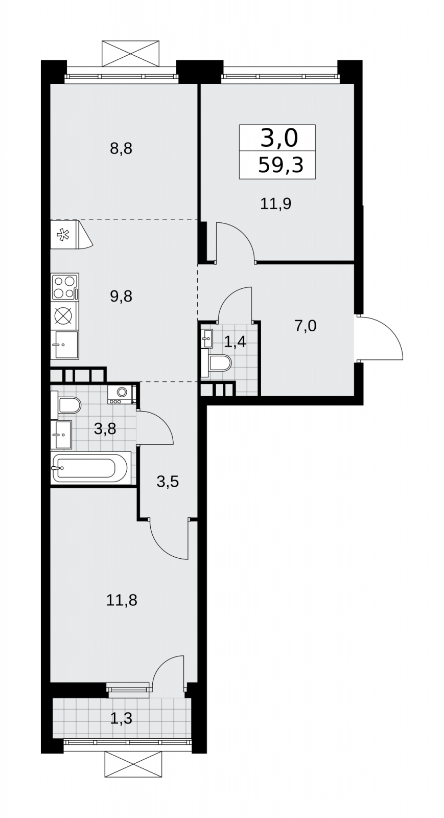 2-комнатная квартира с отделкой в ЖК Событие на 22 этаже в 4 секции. Сдача в 4 кв. 2024 г.