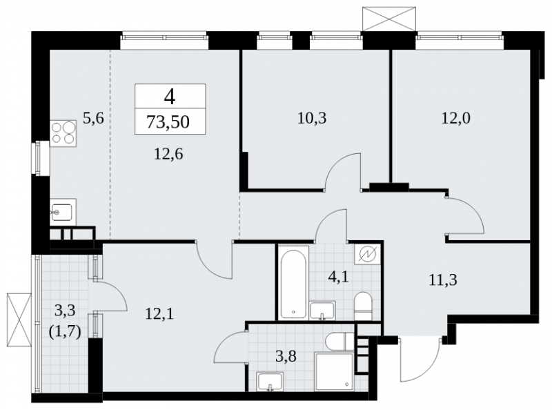 3-комнатная квартира с отделкой в ЖК Событие на 22 этаже в 4 секции. Сдача в 4 кв. 2024 г.