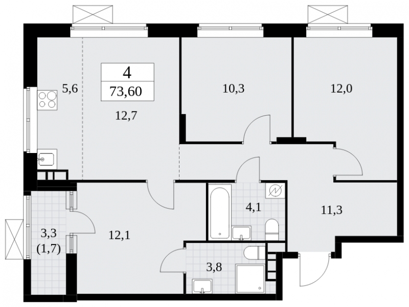 3-комнатная квартира в ЖК Событие на 15 этаже в 1 секции. Сдача в 3 кв. 2025 г.