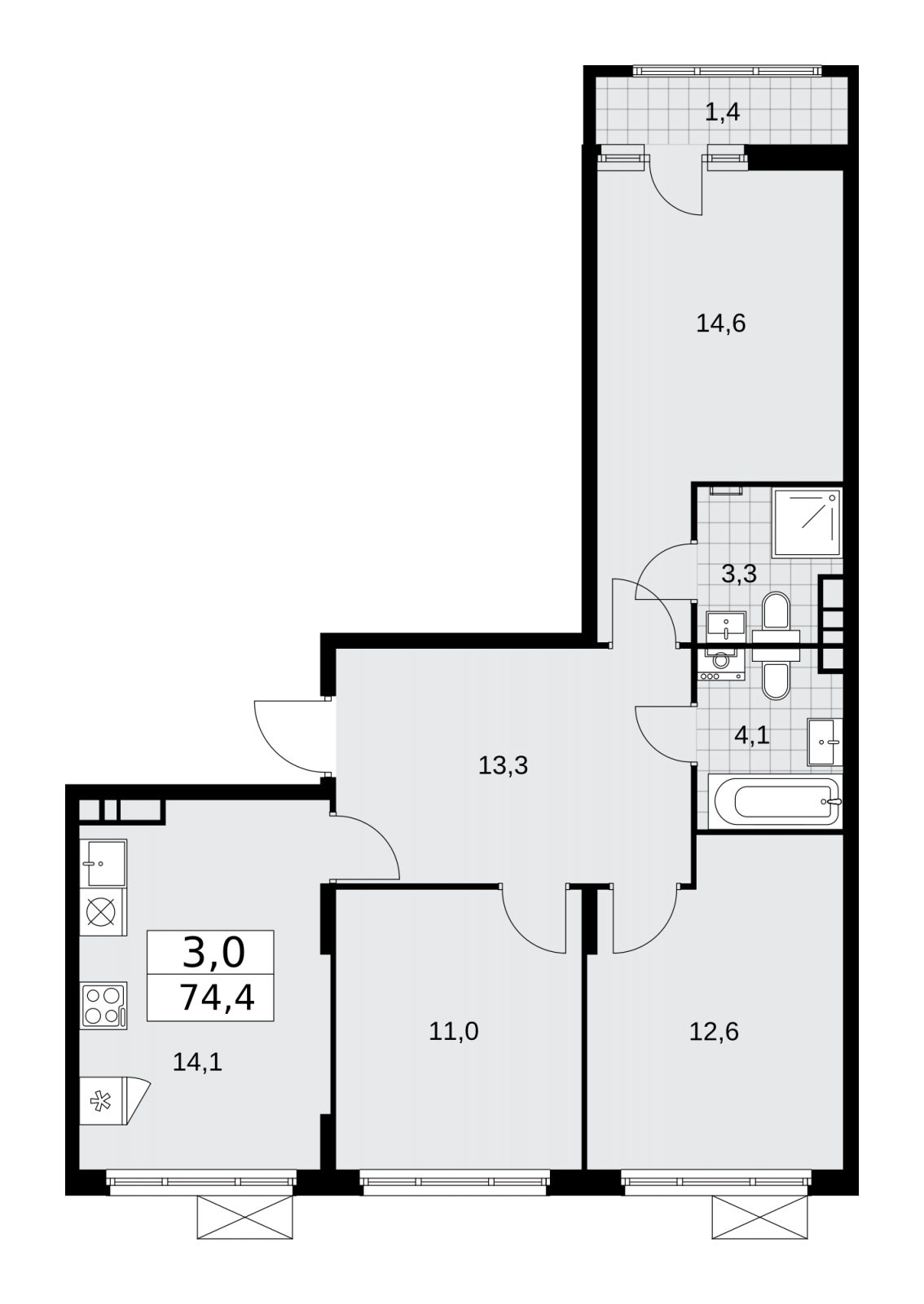 1-комнатная квартира в ЖК Событие на 22 этаже в 1 секции. Сдача в 3 кв. 2025 г.