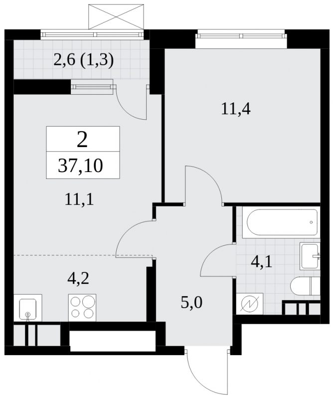 1-комнатная квартира в ЖК Событие на 27 этаже в 2 секции. Сдача в 4 кв. 2024 г.