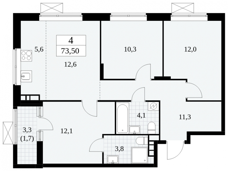 2-комнатная квартира в ЖК Событие на 22 этаже в 2 секции. Сдача в 4 кв. 2024 г.