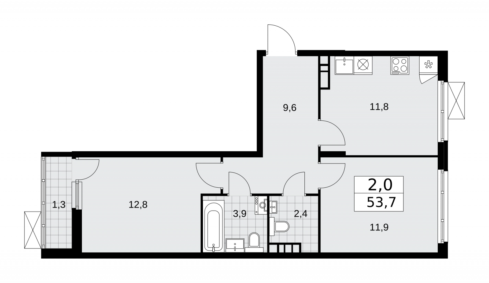 2-комнатная квартира с отделкой в ЖК HILL8 на 12 этаже в 1 секции. Сдача в 2 кв. 2020 г.