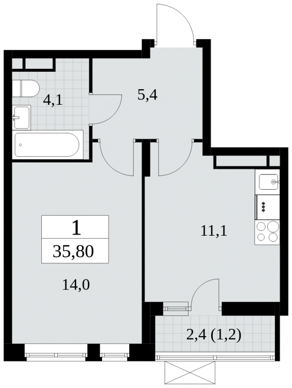 2-комнатная квартира с отделкой в ЖК HILL8 на 9 этаже в 1 секции. Сдача в 2 кв. 2020 г.