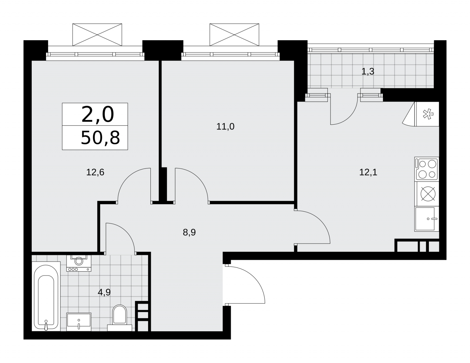 2-комнатная квартира в ЖК Петровский Квартал на 1 этаже в 2 секции. Дом сдан.