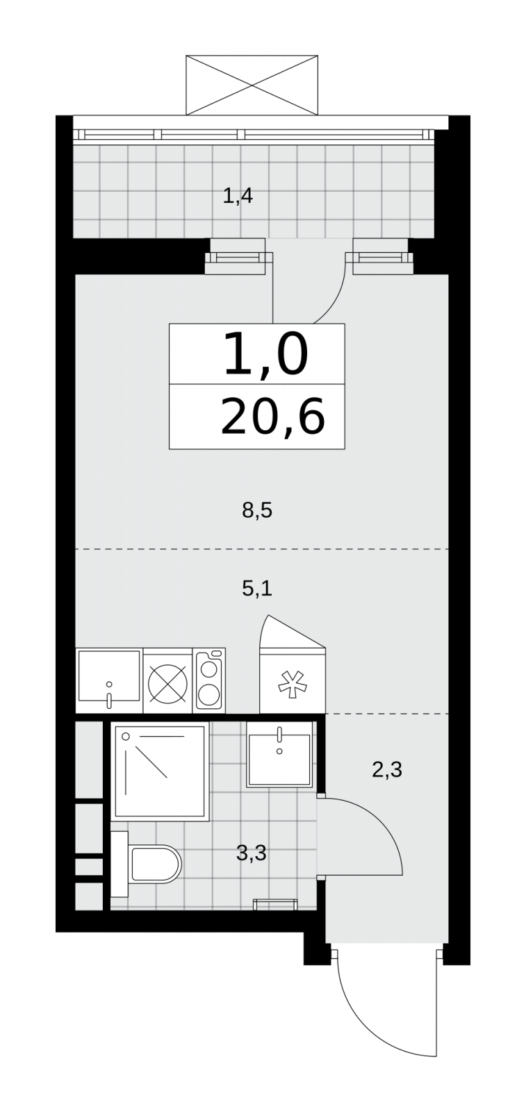 1-комнатная квартира в ЖК Событие на 23 этаже в 1 секции. Сдача в 3 кв. 2025 г.