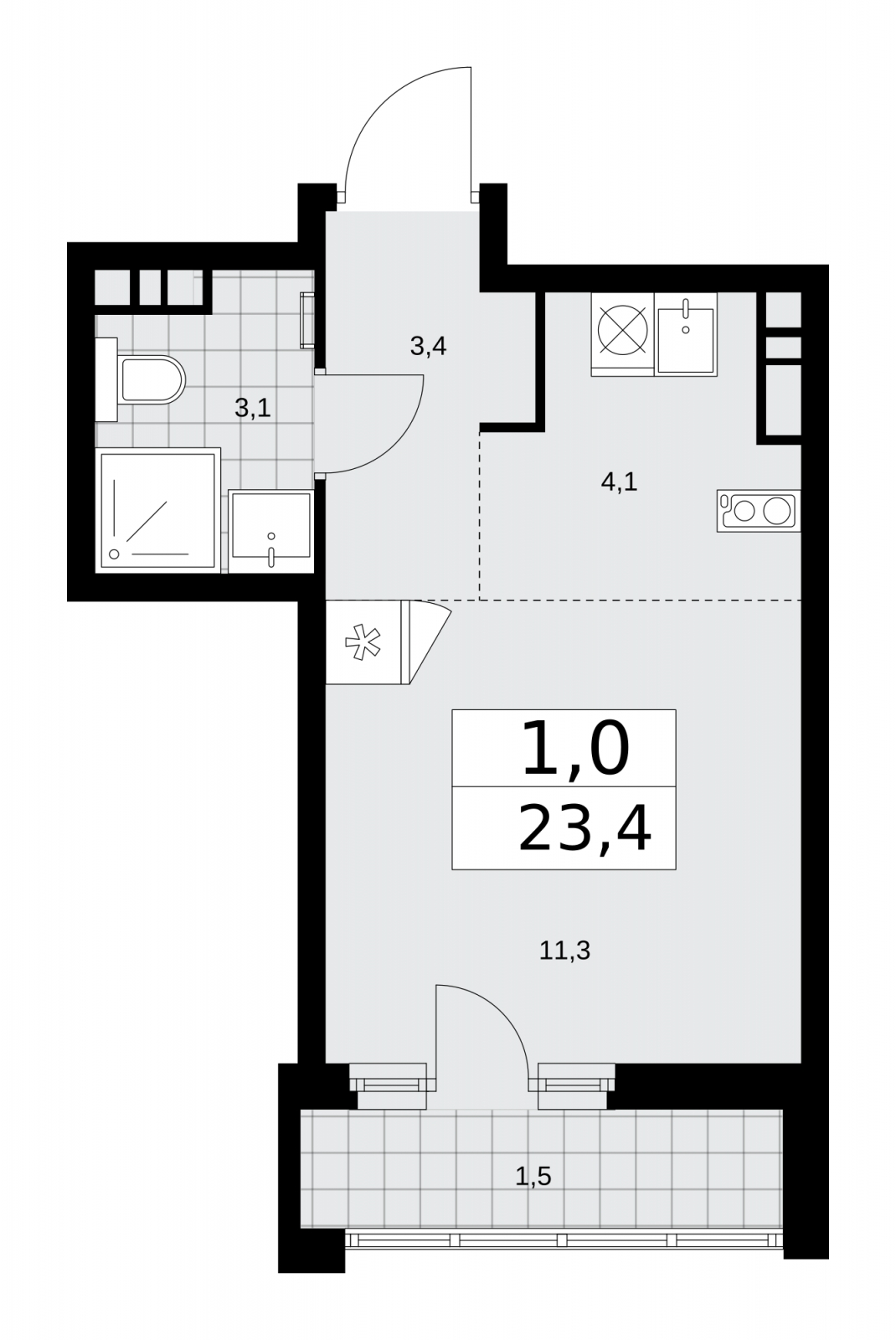 1-комнатная квартира в ЖК Движение.Тушино на 4 этаже в 1 секции. Сдача в 2 кв. 2022 г.