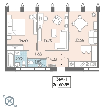 2-комнатная квартира с отделкой в ЖК Восточное Бутово на 21 этаже в 1 секции. Сдача в 2 кв. 2019 г.