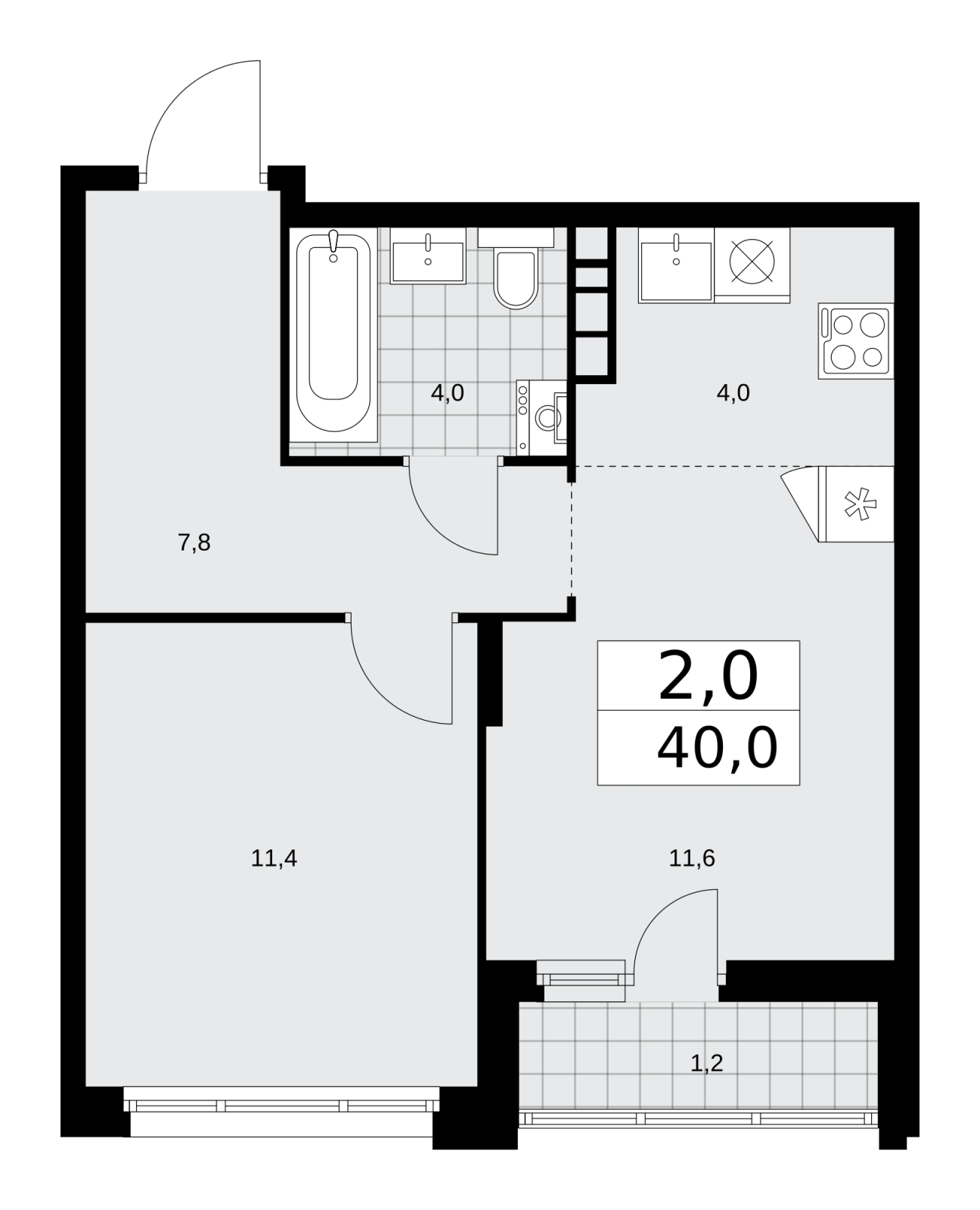 1-комнатная квартира с отделкой в ЖК HILL8 на 12 этаже в 1 секции. Сдача в 2 кв. 2020 г.