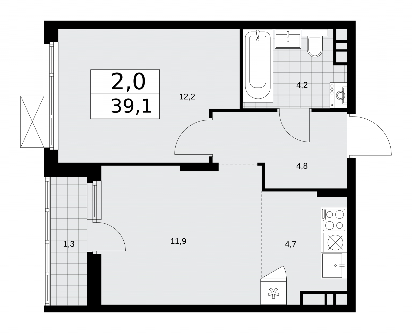 2-комнатная квартира в ЖК Событие на 7 этаже в 1 секции. Сдача в 3 кв. 2025 г.
