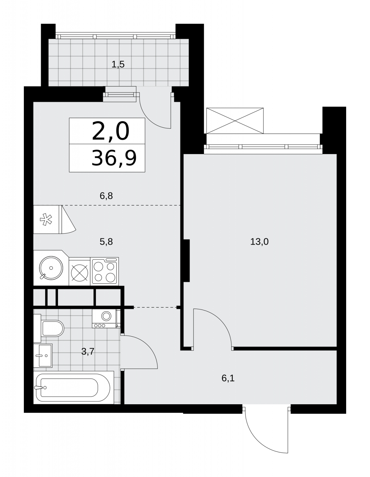 1-комнатная квартира в ЖК Артхаус на 7 этаже в 1 секции. Дом сдан.